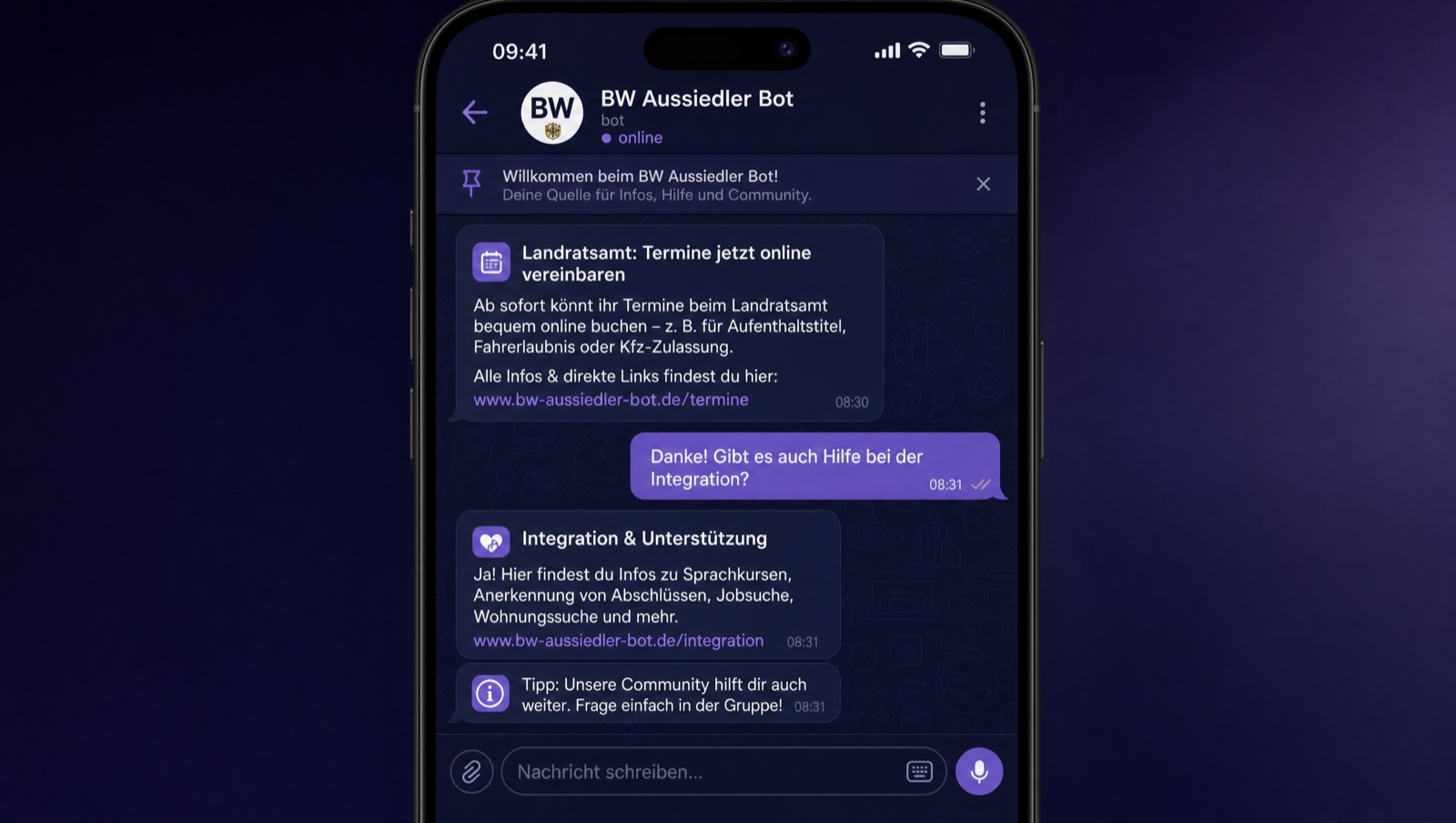 BW Aussiedler Bot — Projektvorschau