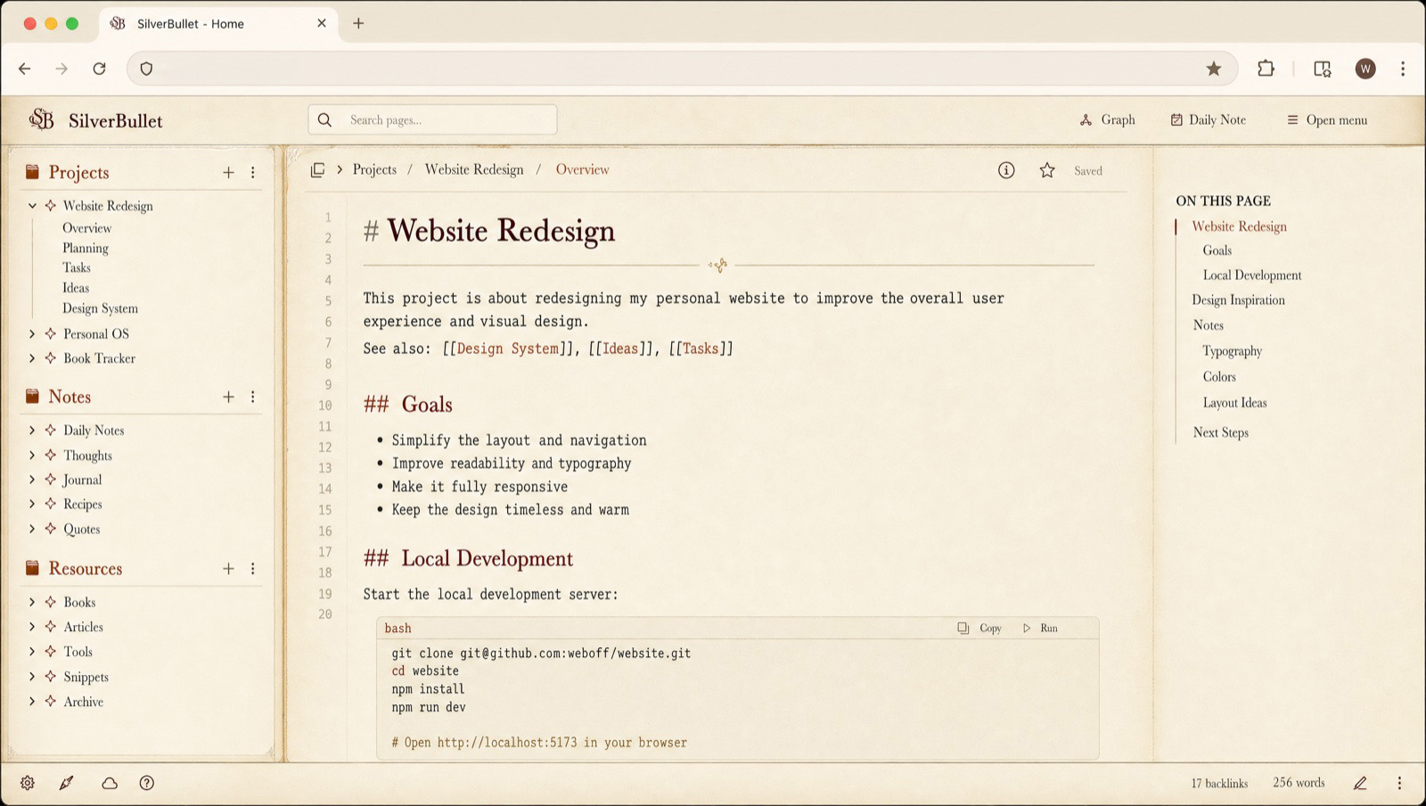 Self-hosted Notes — Projektvorschau